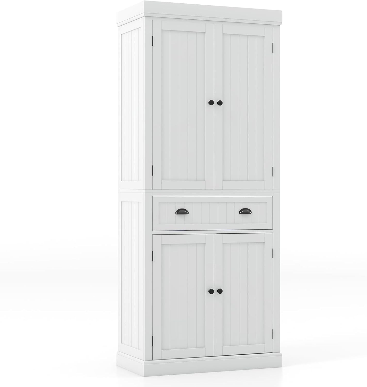 Giantex Pantry Organizers and Storage, 72' Tall Kitchen Cabinet with 2-Door Cabinets & Drawer, Buffet Sideboard w/Adjustable Shelves, Wooden Freestanding Cupboard for Dining Room Living Room (White)