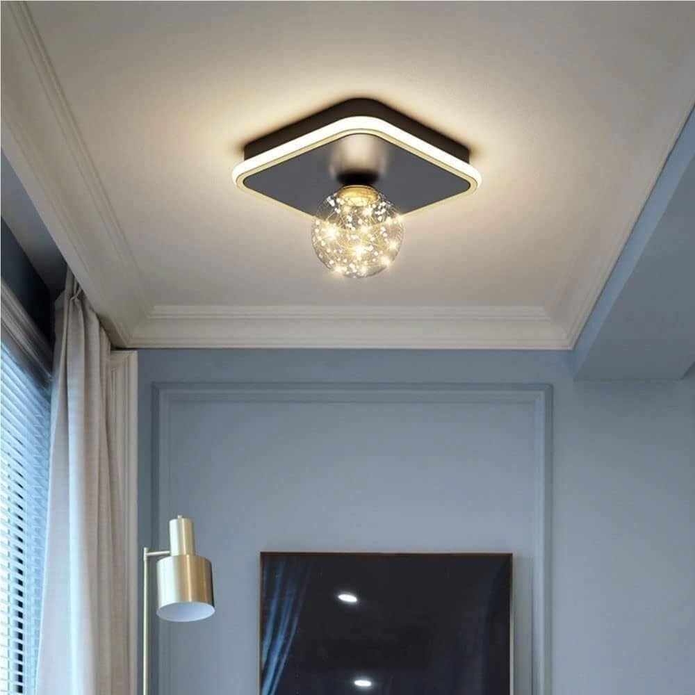 Modern Ceiling Light Fixture Square with Globe Shade Dimmable LED with 3 Color Changing Modes Decorative Hallway Entryway Corridor Lighting,9.8-Inch