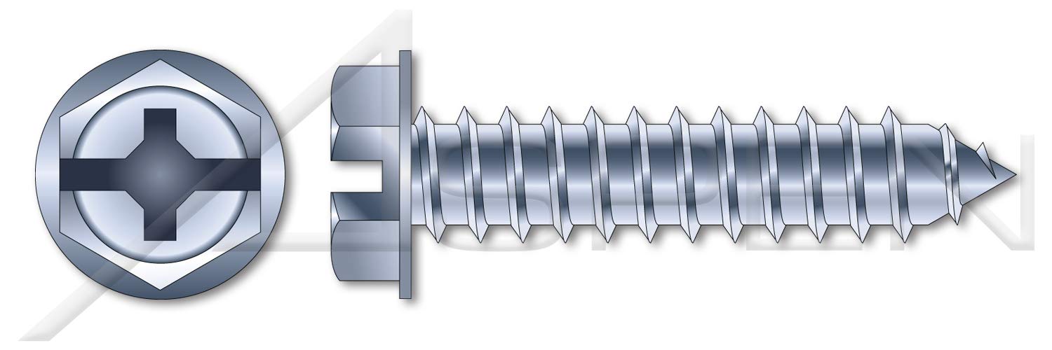 (3000 pcs) #10 X 2, Self-Tapping Sheet Metal Screws, Type AB, Hex Indented Washer Phillips/Slot Combo Drive, Steel, Zinc Plated
