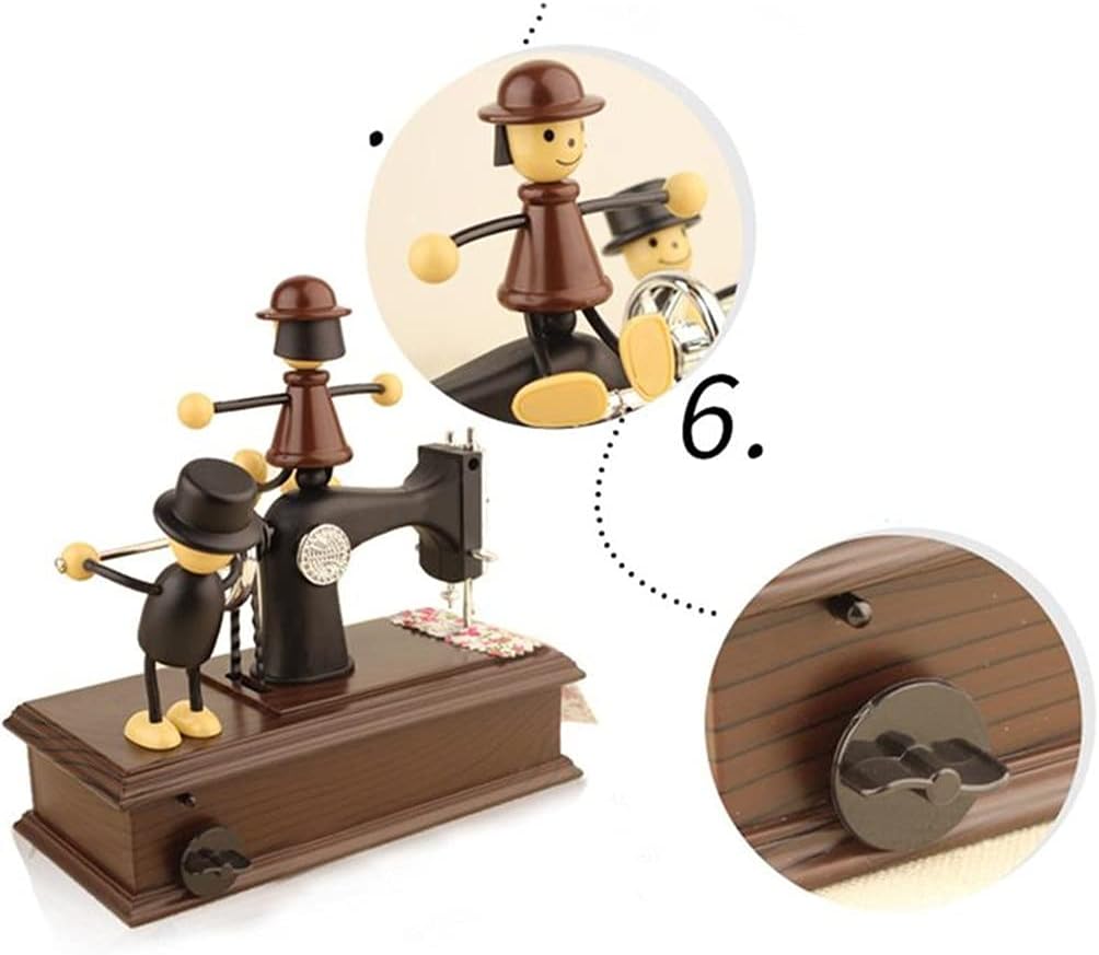 1pc Romantic Couple Musical Box Sewing Machine Shape Ornament Resin Music Box Creative Melody Box Festival Gift