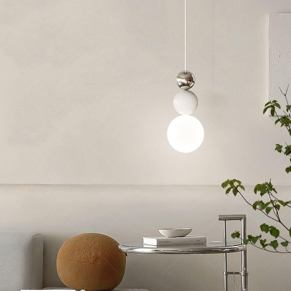 Bedside Pendant Light Creative Design Sense High Translucent Glass Lampshade Hanging Ceiling Lamp Fixture Adjustable Rope Three Balls Chandelier for Balcony Aisle Living Room Background Wall