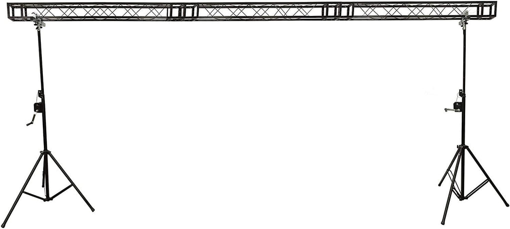 Two 10' Crank Up Stands with 20 ft Span Square Black Box Truss Segments Package