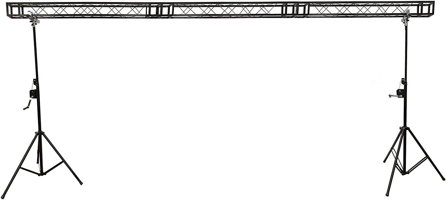 Two 10' Crank Up Stands with 20 ft Span Square Black Box Truss Segments Package