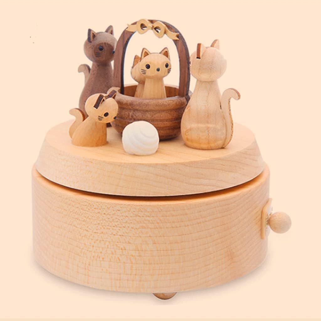 Wooden Music Box Rotating Musical Box Creative Cat Music Boxs Suitable for Friends Couples Birthday Valentine's Day Gifts (Size : A)