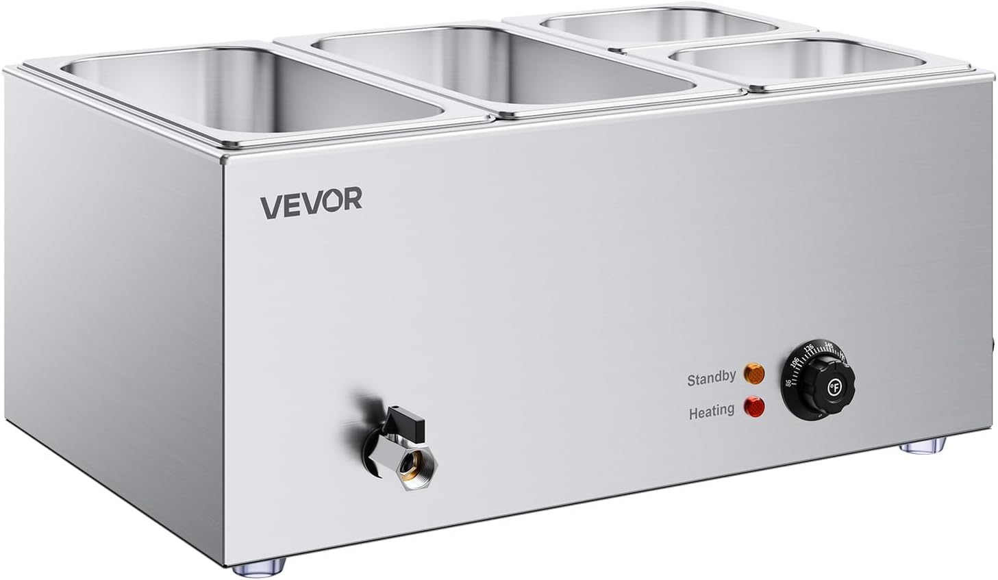 VEVOR 4-Pan Commercial Food Warmer, 24QT Electric Steam Table, 1200W Professional Countertop Stainless Steel Buffet Bain Marie with 86-185°F Temp Control for Catering and Restaurants, Silver