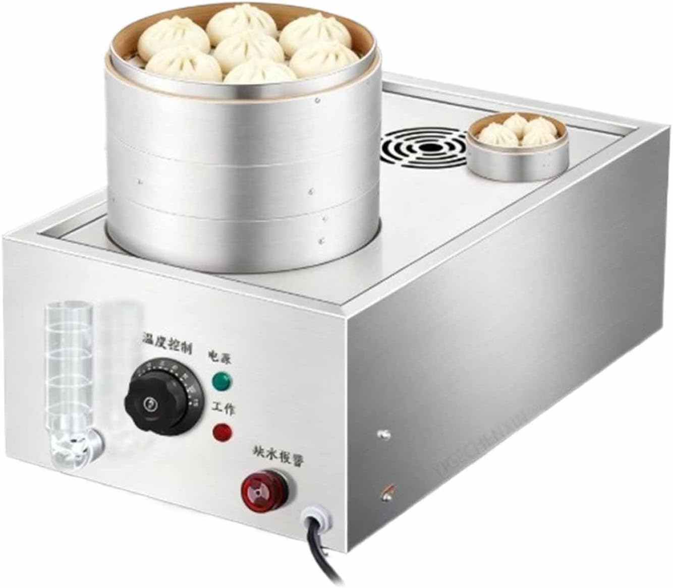 Temperature Control Large Capacity Bun Steamer, Multifunction Commercial Home Kitchen Appliance Electric Steam Pot Dry Boiling Alarm for Breakfast Shop, School,2 Holes