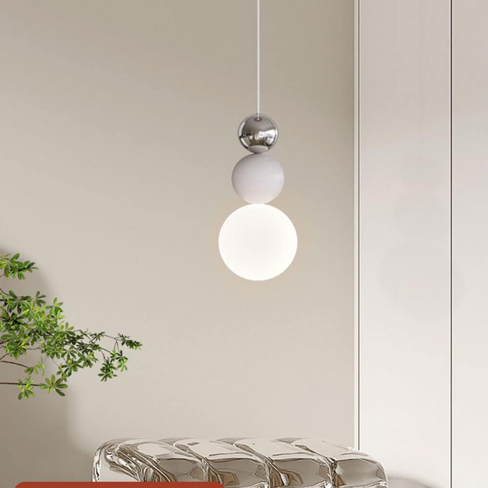 Bedside Pendant Light Creative Design Sense High Translucent Glass Lampshade Hanging Ceiling Lamp Fixture Adjustable Rope Three Balls Chandelier for Balcony Aisle Living Room Background Wall