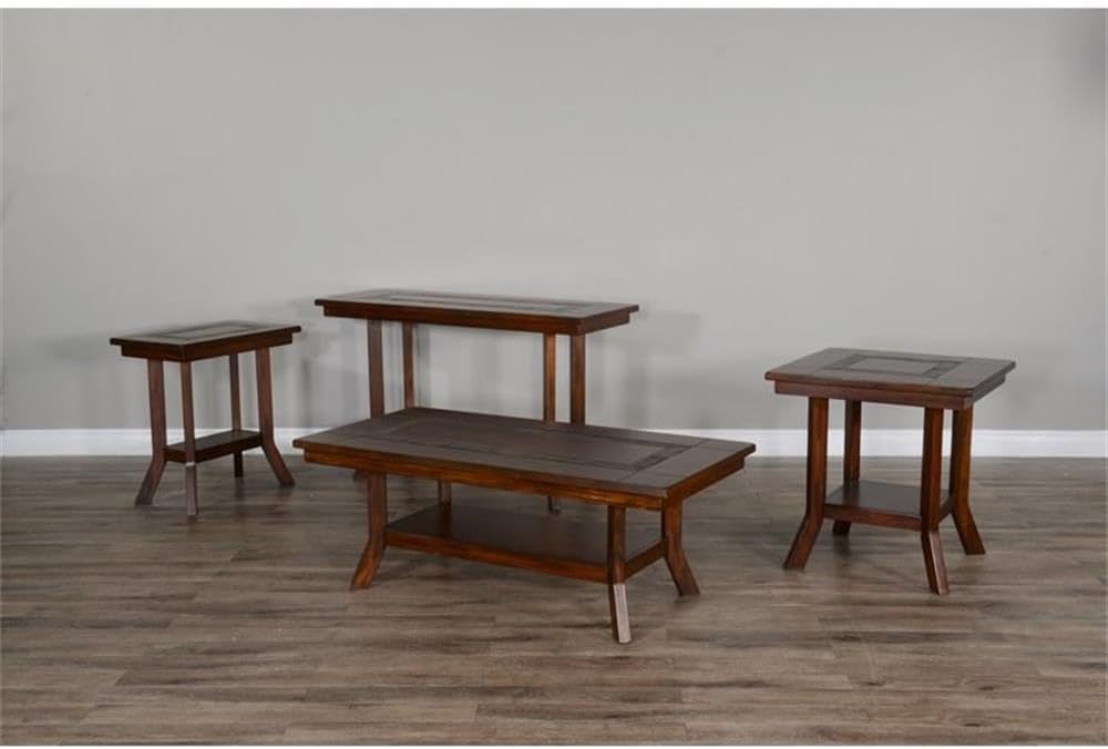 Pemberly Row Traditional Wood End Table, 25' Tall, Dark Chocolate Finish, Slate Inlay Top, Distressed Mahogany Solids and Veneers, 1 Shelf, Simple Assembly, Accent Table for Living Room or Bedroom Use