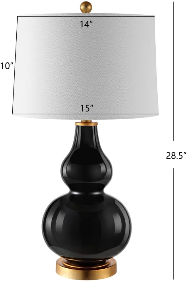 SAFAVIEH Lighting Collection – Karlen Set of 2 Black & Gold Leaf Double Gourd Glass Table Lamps, Modern Contemporary Design, LED Bulbs Included (TBL4223B-SET2)