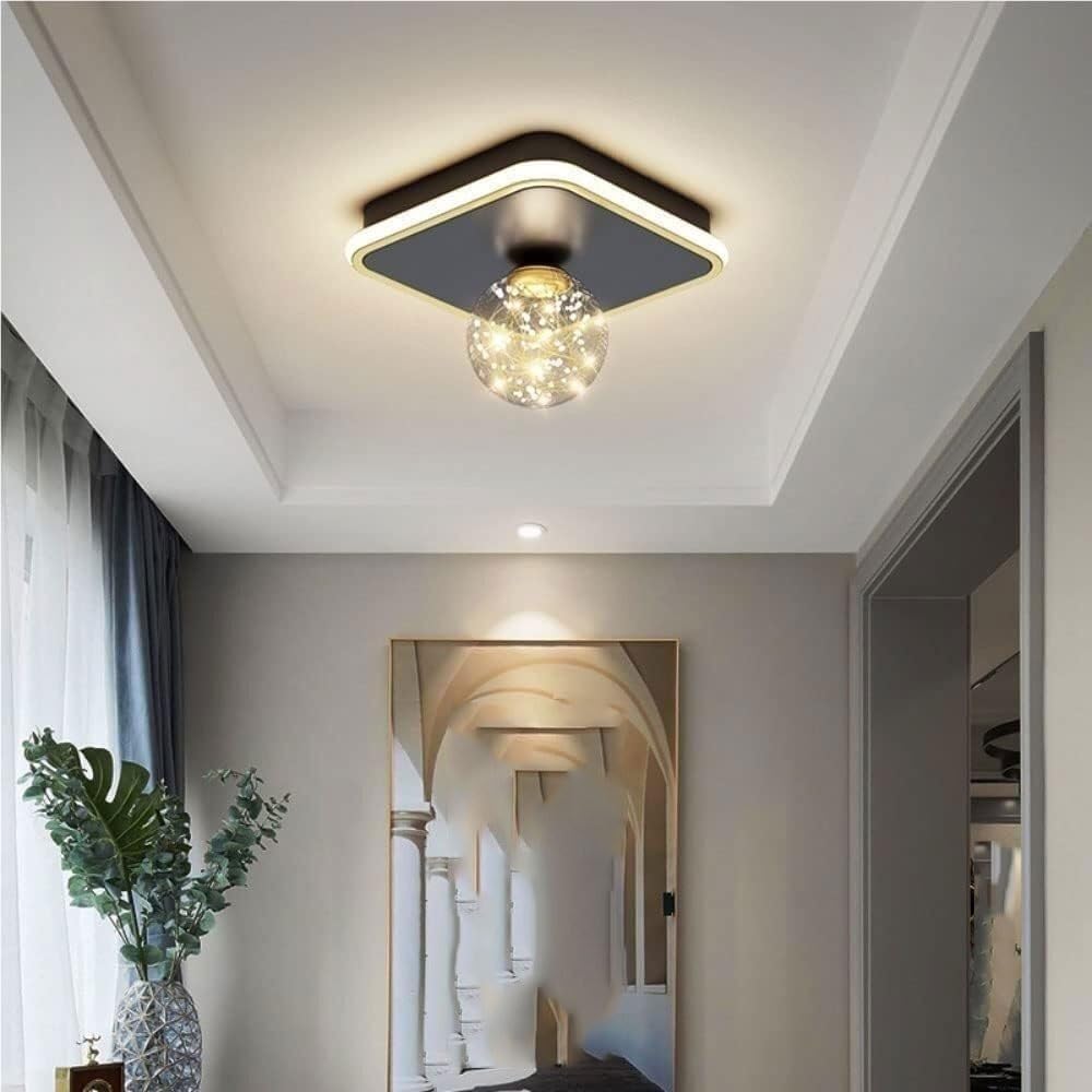 Modern Ceiling Light Fixture Square with Globe Shade Dimmable LED with 3 Color Changing Modes Decorative Hallway Entryway Corridor Lighting,9.8-Inch