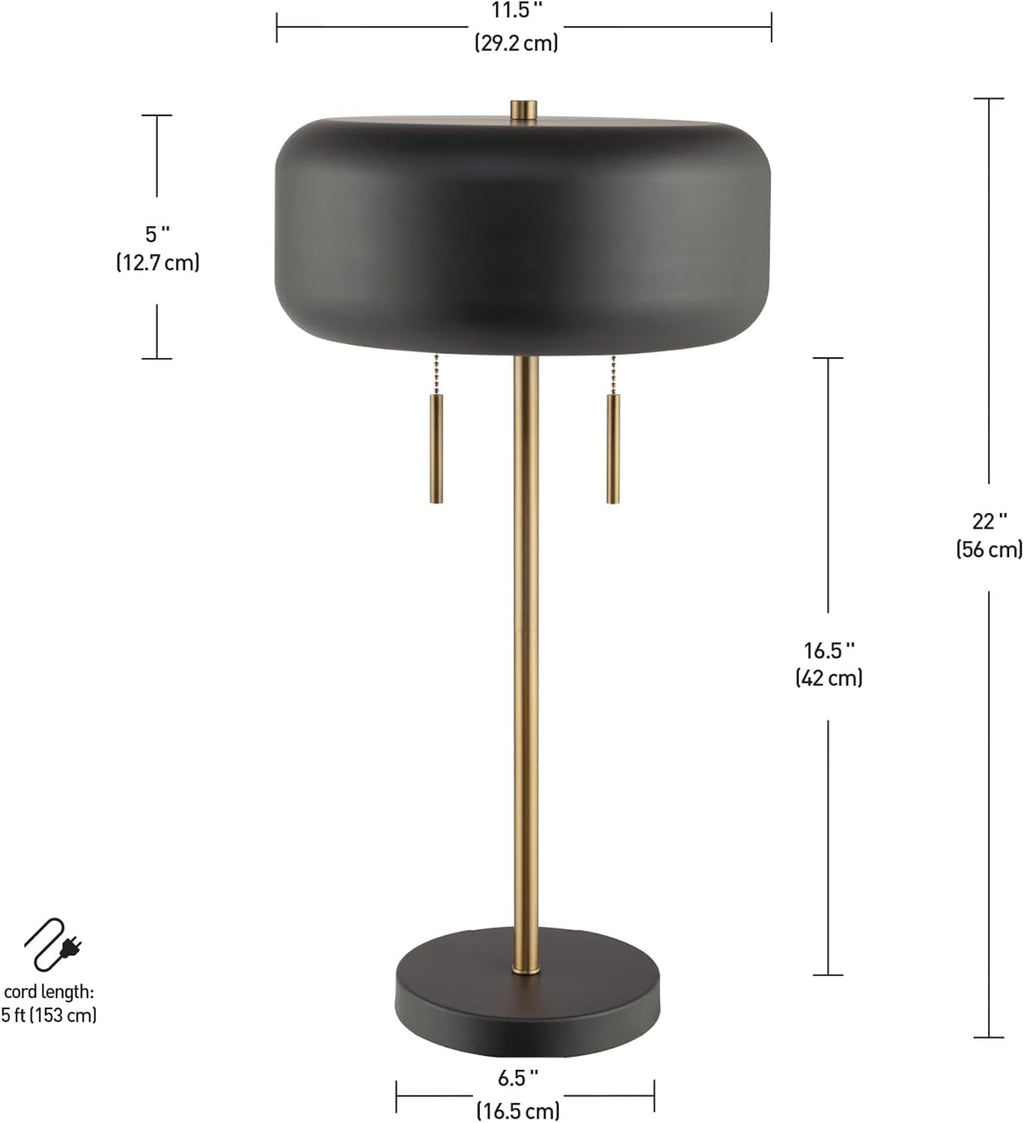 Globe Electric x Novogratz 67347 22' 2-Light Table Lamp, Metallic Dark Gray, Dual Pull Chain Switch, Modern Lighting for Bedroom or Office, Ambient Home Decor, Nightstand Essential