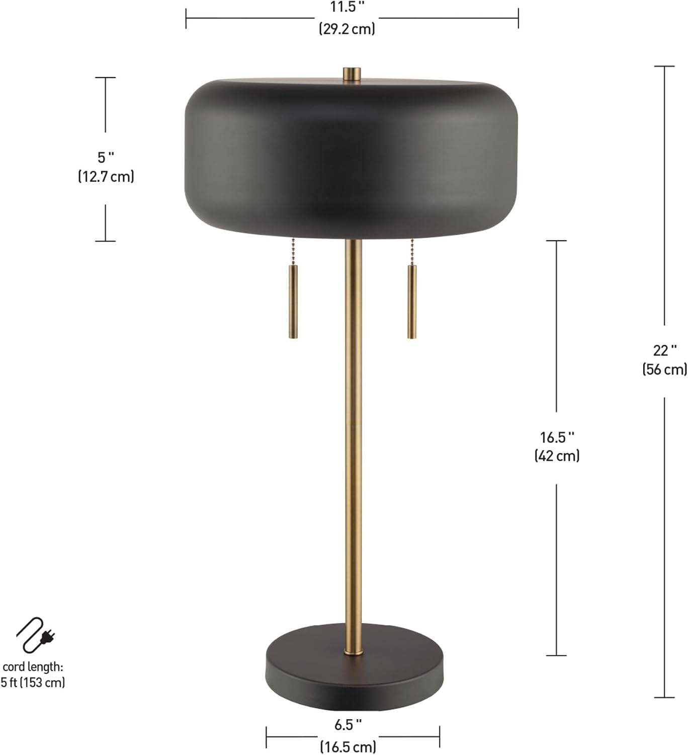 Globe Electric x Novogratz 67347 22' 2-Light Table Lamp, Metallic Dark Gray, Dual Pull Chain Switch, Modern Lighting for Bedroom or Office, Ambient Home Decor, Nightstand Essential