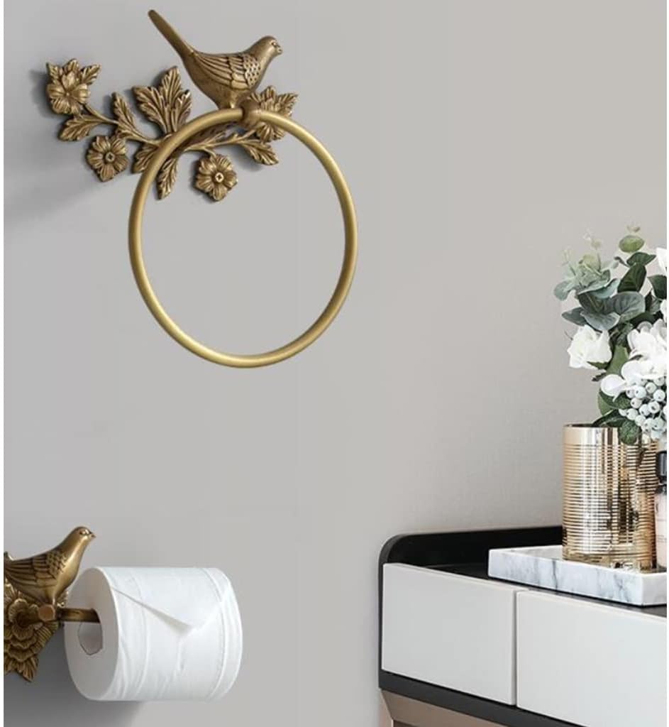 LSLYTQ Antique Brass 1pcs Bath Towel Set, Bird Towel Ring, Carved Toilet Paper Holder, Creative Towel Bar, 18 Inch Bathroom Accessories