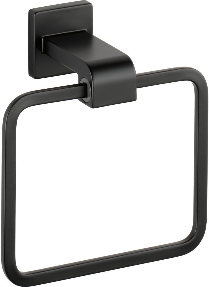 Delta Ara Matte Black Bath Hardware Accessory Bundle - Square Closed Towel Ring and Open Square Toilet Paper Holder
