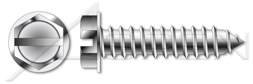(1000 pcs) #10 X 2, Self-Tapping Sheet Metal Screws, Type AB, Hex Slotted Indented Washer Head, Stainless Steel