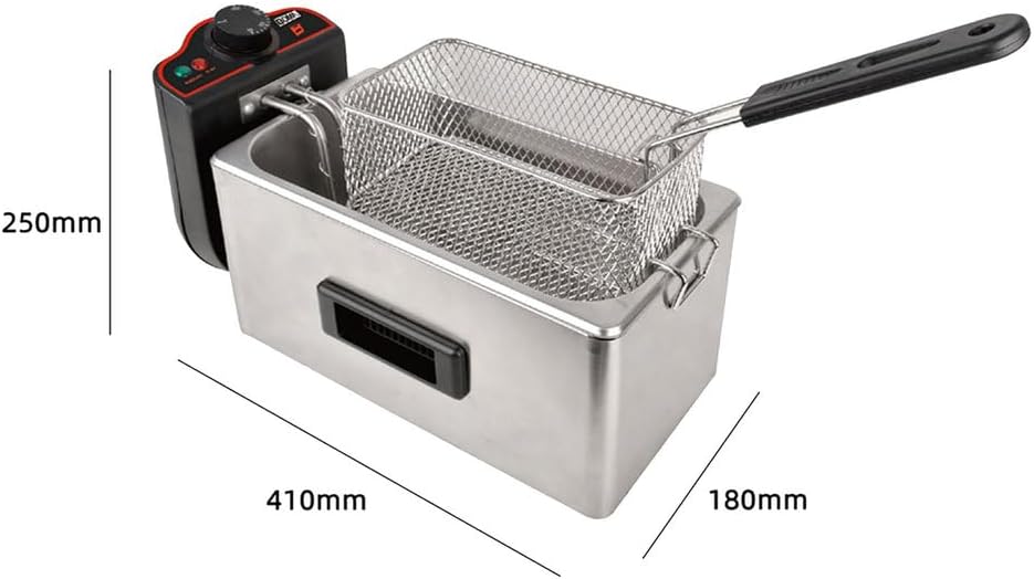 AIZYR Single Tank Electric Deep Fryer, Stainless Steel Oil Fryer with Basket Frying Pot Adjustable Temperature for Restaurant Or Home Use
