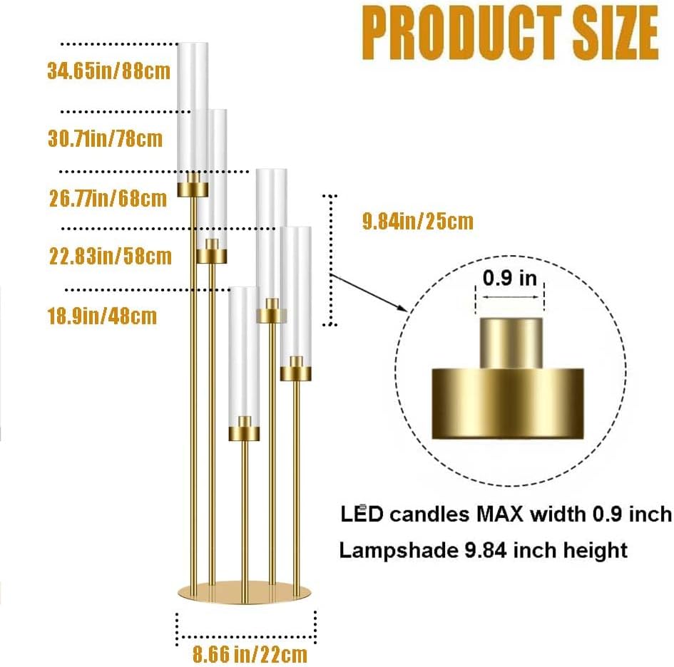 35in 10 Set Gold Candelabra Candle Centerpieces for Tables Candlesticks Holder Wedding Centerpieces Table Decorations Fit 0.9' LED Candle