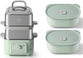 BUYDEEM G52 10.6 Quart Electric Food Steamer Bundle with Two Ceramic Food Storage Container Cozy Greenish 17 oz