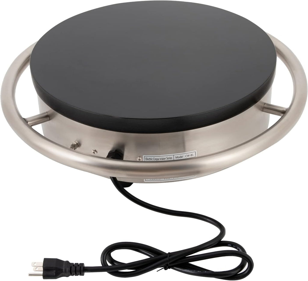 Commercial Crepe Maker Thin Pancake Griddle Single Pan Mini Pancakes Machine Electric Frying With Spatula Non-Stick Hotplate Adjustable Temperature For Catering Industry Bakeries Cafes (16In)