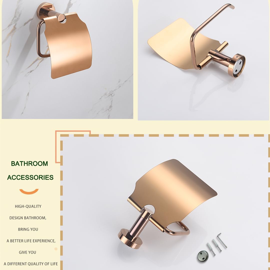 Rose Gold 304 Stainless Steel Wall-Plated Towel Stick Toilet Bathroom Robe Soap Dishwasher Hand Bathroom Set(Covered Paper Holder)
