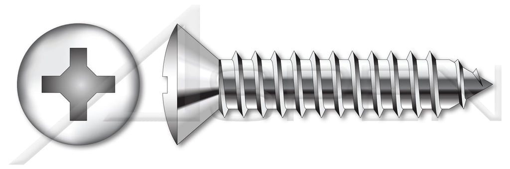 (1000 pcs) #10 X 2, Self-Tapping Sheet Metal Screws, Type AB, Oval Phillips Drive, Stainless Steel