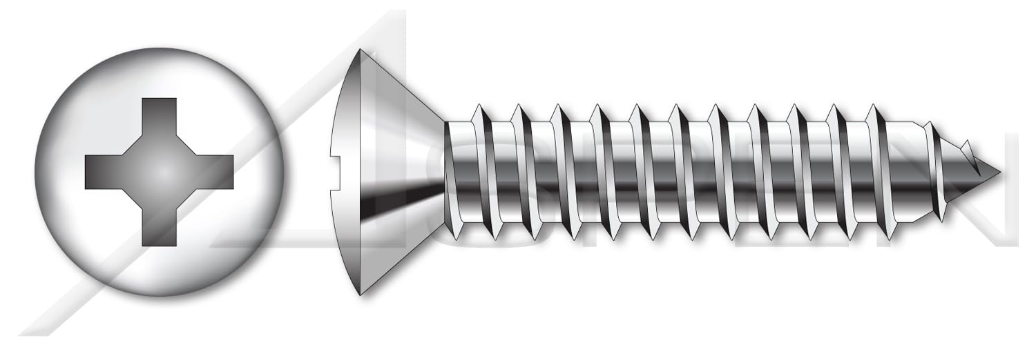 (1000 pcs) #10 X 2, Self-Tapping Sheet Metal Screws, Type AB, Oval Phillips Drive, Stainless Steel