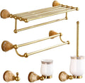 Bathroom Hardware Set,Towel Rack Set,Brass Bathroom Accessories Set,Gold Marble Decorate Bath Towel Rack Wall Mounted Elegant Hotel Metal Towel Rack,5 Piece Set a
