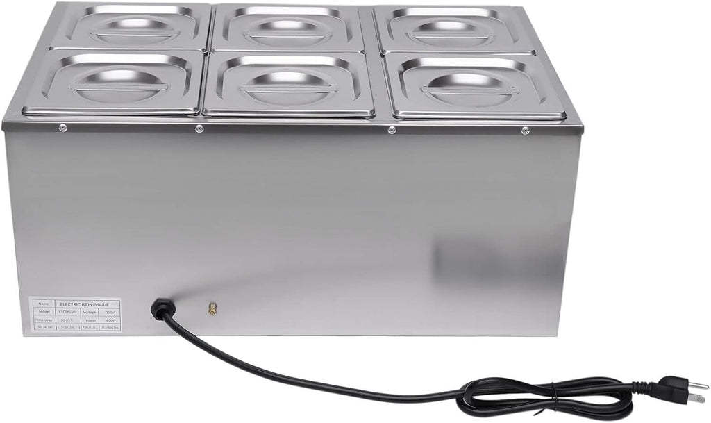 Countertop Steam Table Food Warmer Stainless Steel Commercial Buffet Warmer 6-Pan 600W Portable Electric Food Warmer Steam Table 19.2Qt(18L) for Restaurants, Catering, Buffets