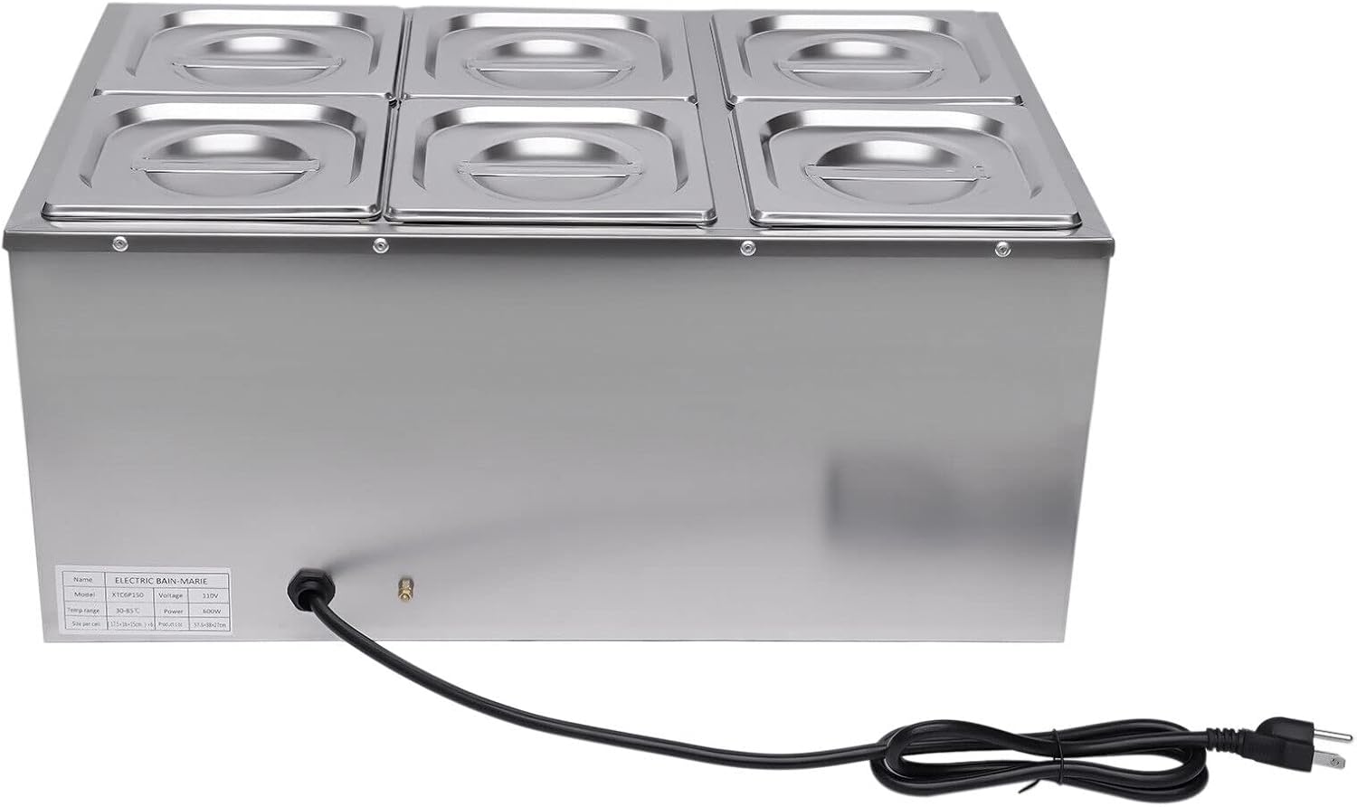 Countertop Steam Table Food Warmer Stainless Steel Commercial Buffet Warmer 6-Pan 600W Portable Electric Food Warmer Steam Table 19.2Qt(18L) for Restaurants, Catering, Buffets