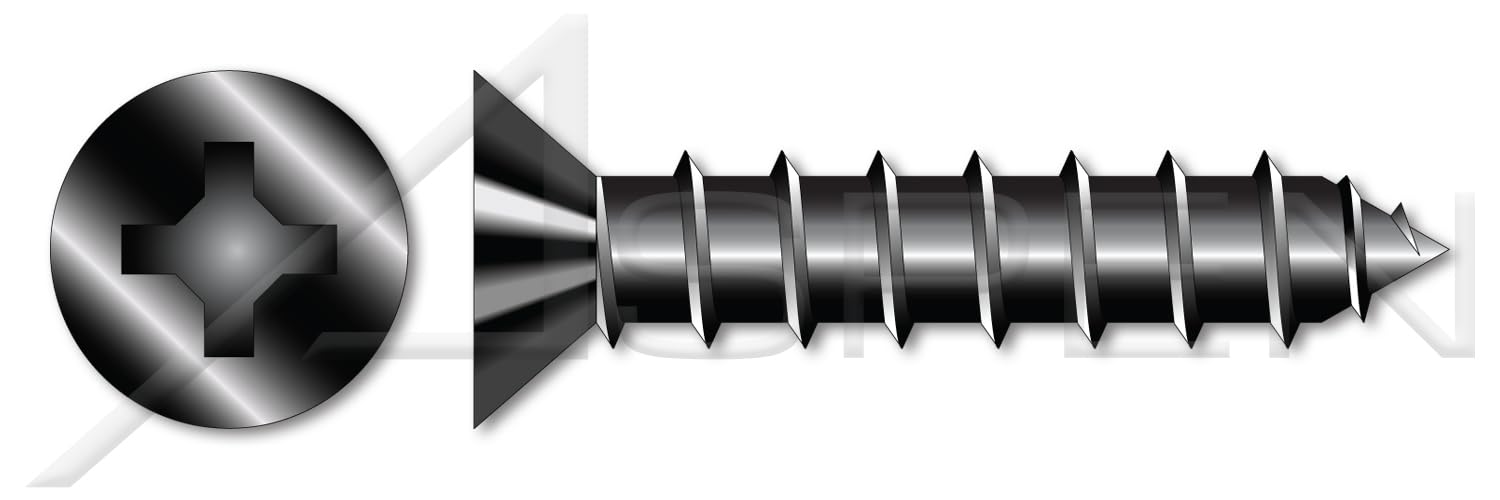 (1000 pcs) #10 X 2, Self-Tapping Sheet Metal Screws, Type A, Flat Phillips Drive, 18-8 Stainless Steel, Black Oxide