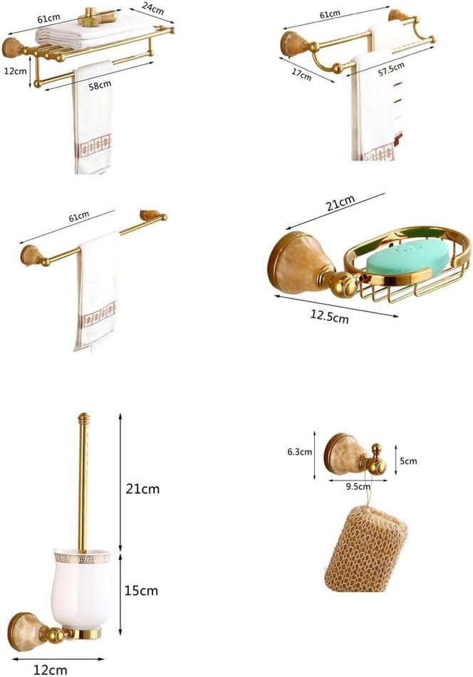 Bathroom Hardware Set,Towel Rack Set,Brass Bathroom Accessories Set,Gold Marble Decorate Bath Towel Rack Wall Mounted Elegant Hotel Metal Towel Rack,6 Piece Set b