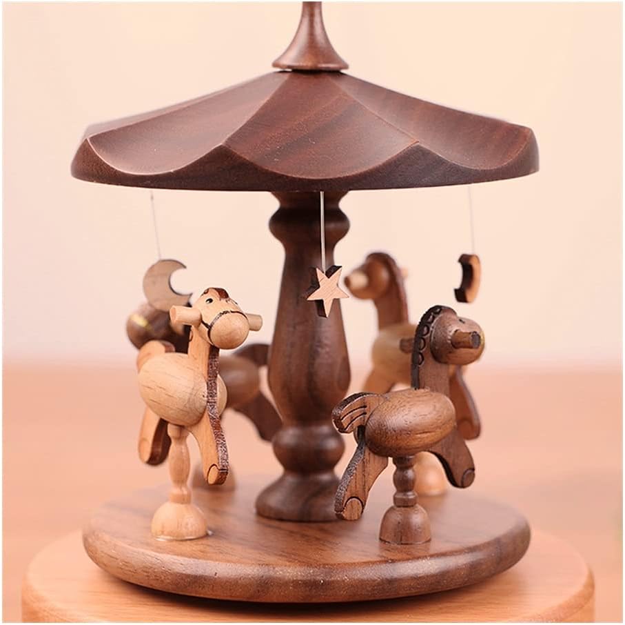 Music Box Wooden Musical Box Merry-go-Round Music Boxs Creative Suitable for Couples Children Friends Holiday (Color : Brown)