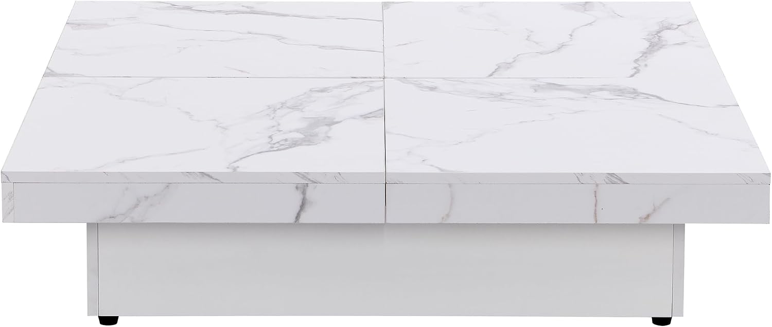 Merax Coffee Table, Modern Extendable Coffee Table with 4 Hidden Storage Compartments, UV High-Gloss Square Center Cocktail Table with Sliding Tabletop for Living Room, 39.4'x 39.4' (White)