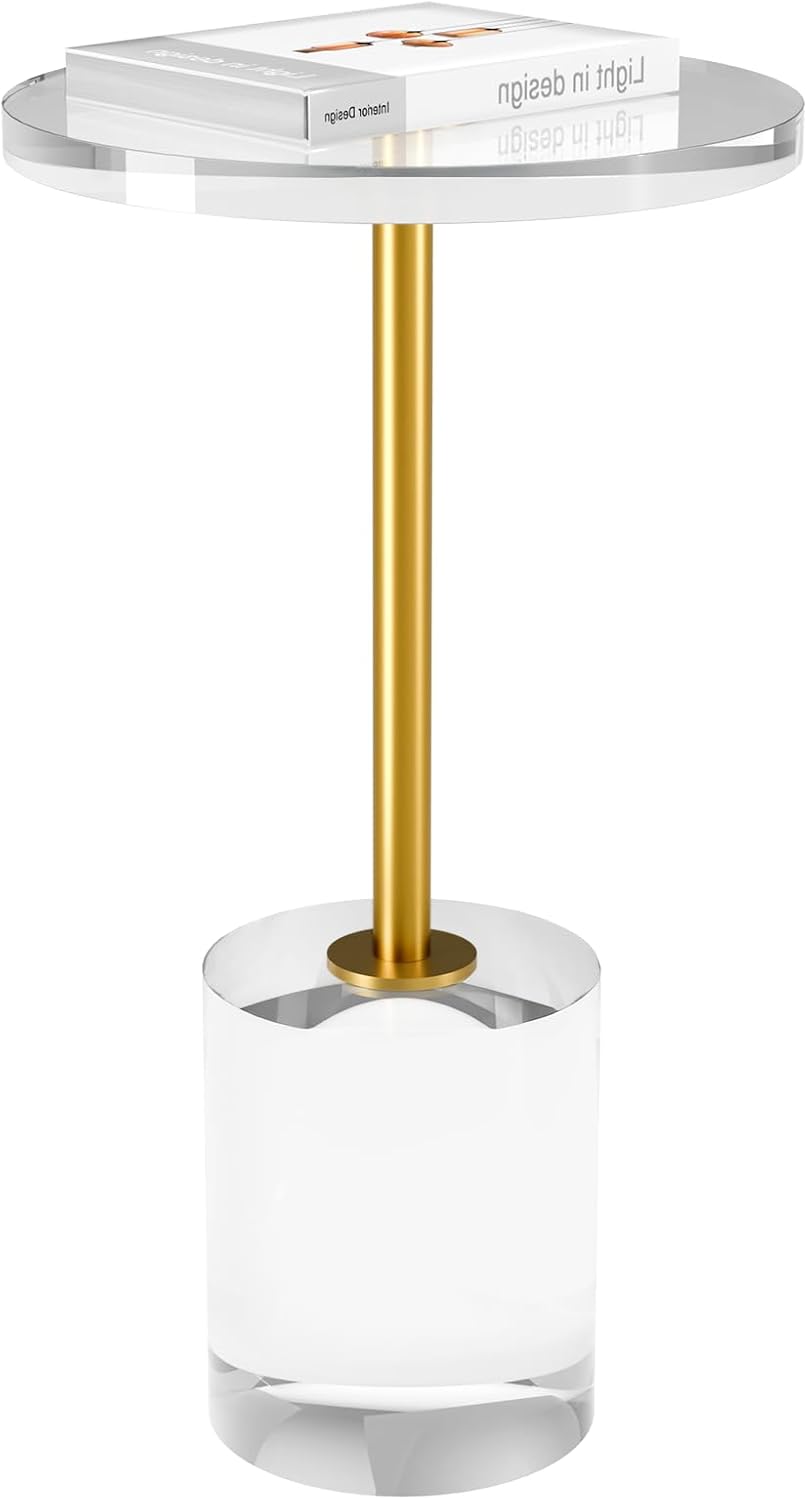 Acrylic End Table, Modern Minimalist Acrylic Side Tables, Clear Side Table for Living Room, Bedroom, Office, Drink Table (12' D x 12' W x 21' H, Gold)