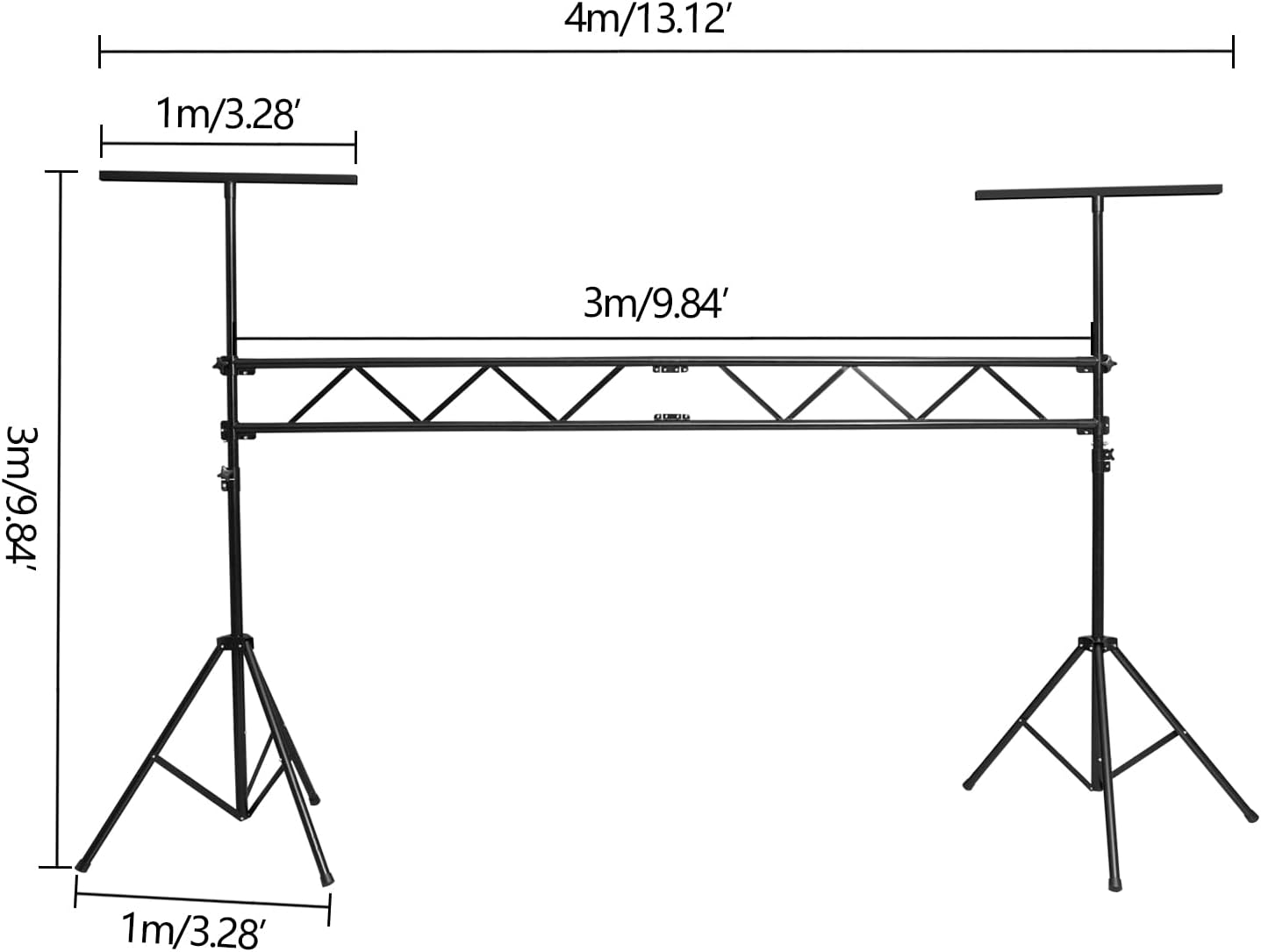 Portable DJ Lighting Truss Stand, Freestanding Metal T Bar Trussing Sturdy and stable Stand Tripod Exhibition lights Packages Heavy Duty Stage Lighting Truss with Anti Footbeds for Weddings Bars