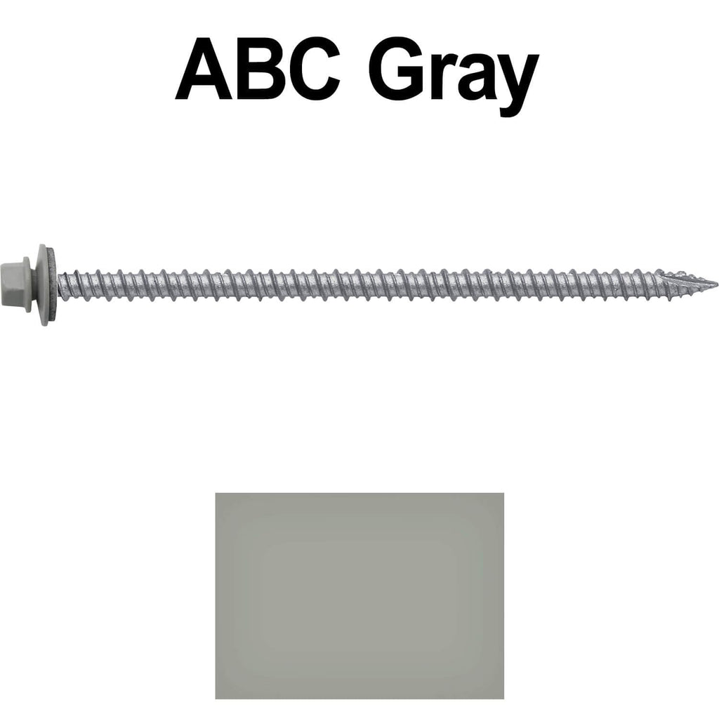 10 x 4 ABC Gray Metal Roofing Screws - Hex Washer Head- Self-Starting/Tapping - EPDM Washer. 1 x 250 Count Bag - 250 Screws