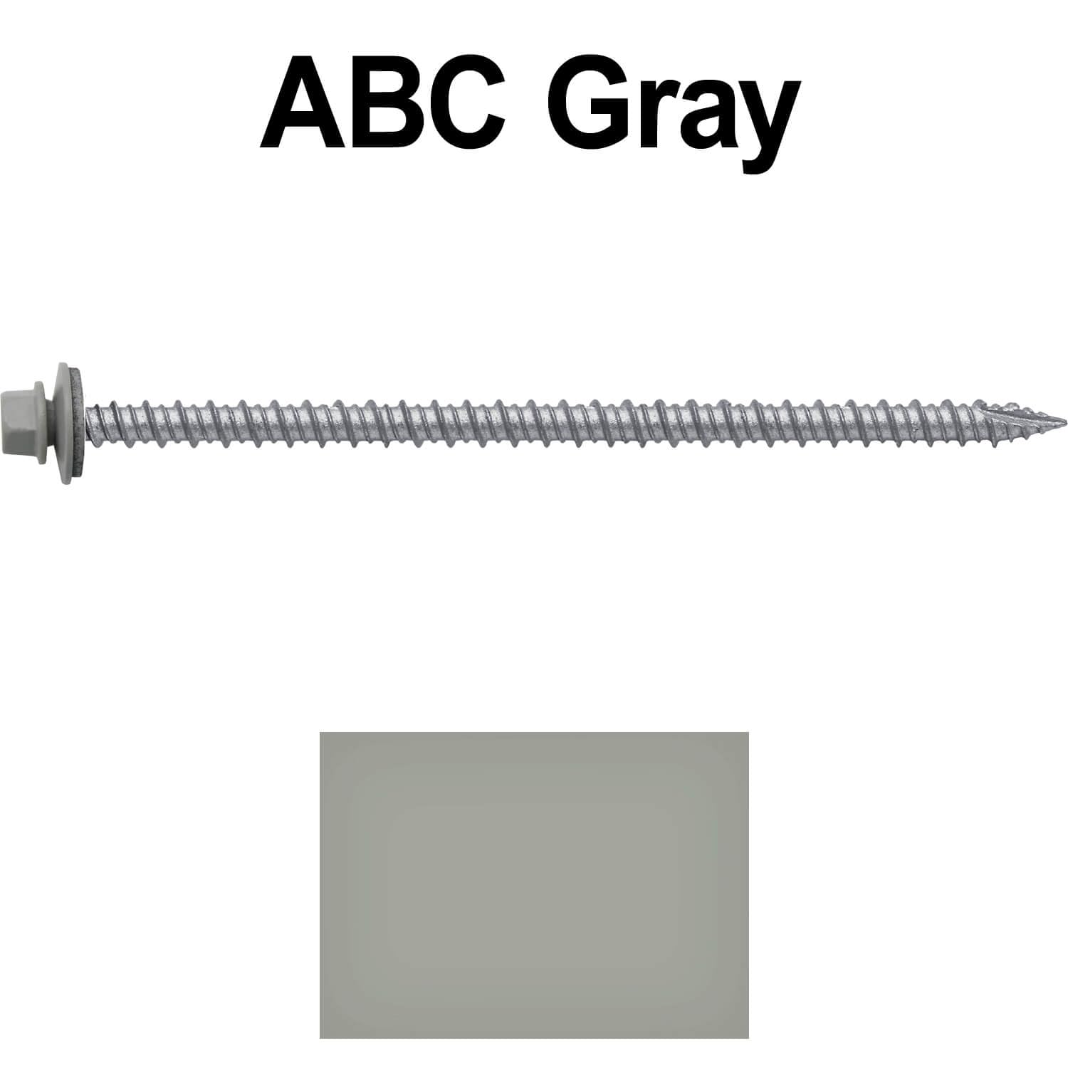 10 x 4 ABC Gray Metal Roofing Screws - Hex Washer Head- Self-Starting/Tapping - EPDM Washer. 1 x 250 Count Bag - 250 Screws