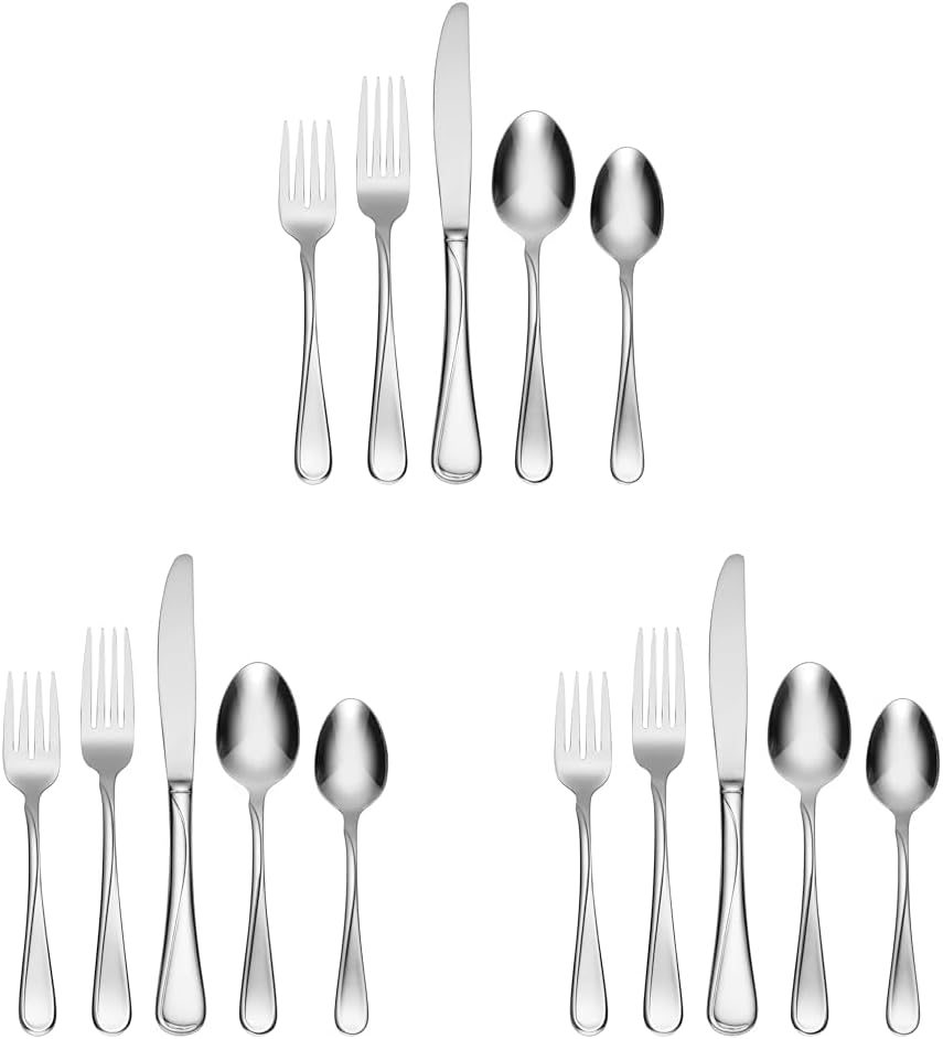 Oneida Silverware Set For 4, Flight 20-Piece Everyday Flatware Set, Service For 4, 18/0 Stainless Steel, Swirl, Mirror Finish, Dishwasher Safe, Knives Spoons and Forks Set, Dining (Silver, 20 Pieces)