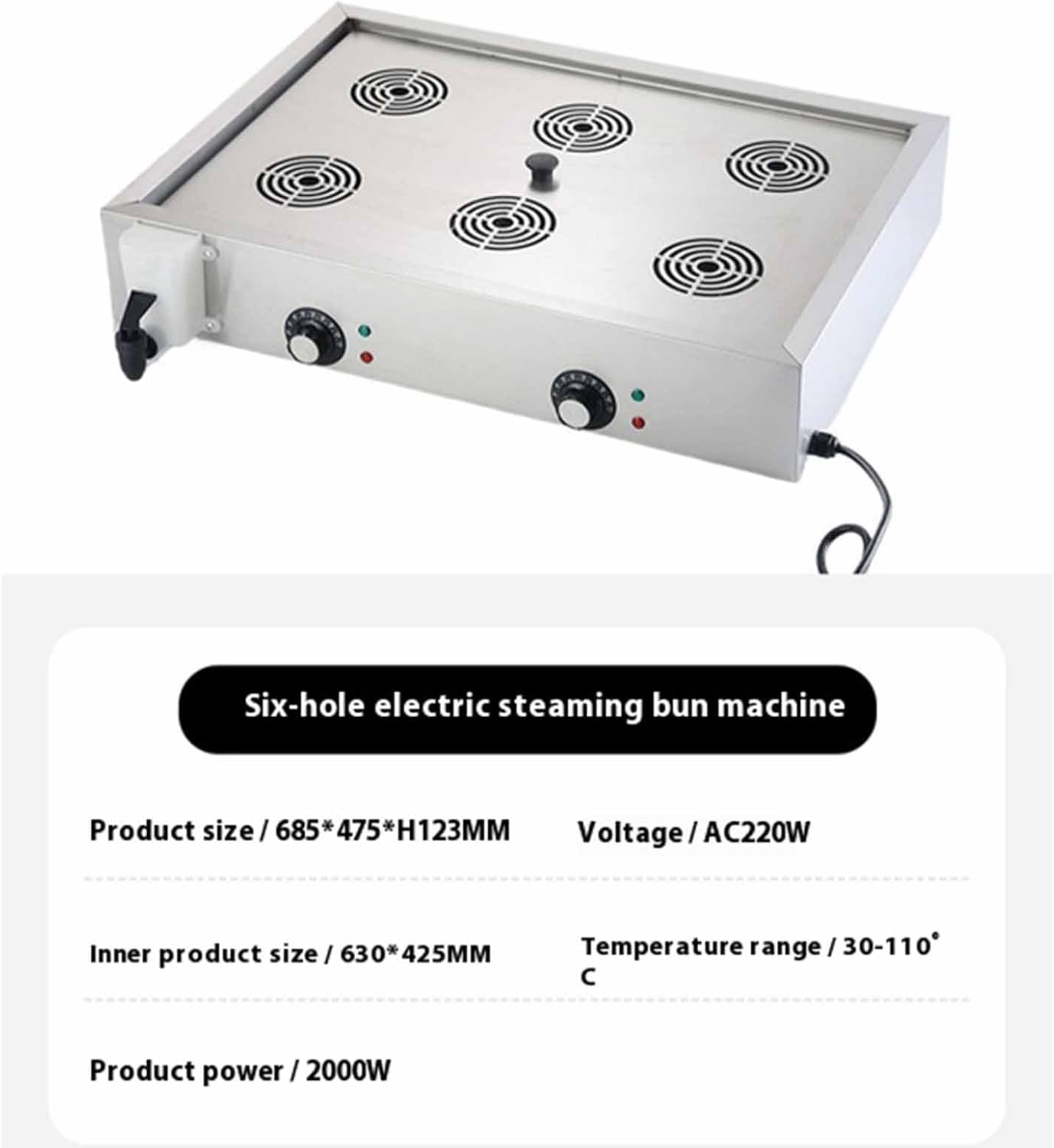 Automatic Temperature Control Electric Bun Steamer, 2/4/6 Hole Commercial Stainless Steel Restaurant Steamer Save Time and Energy Suitable for Fast Food Restaurants