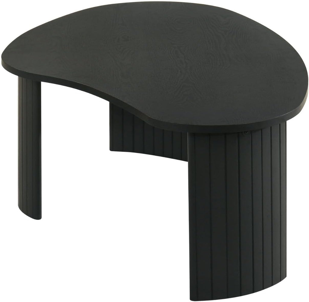 Hyfirm Modern Black Wood Coffee Table 47.25 Inch for Living Room, Sturdy Center Table with Irregular Mango Top and Fluted Legs for Small Apartment