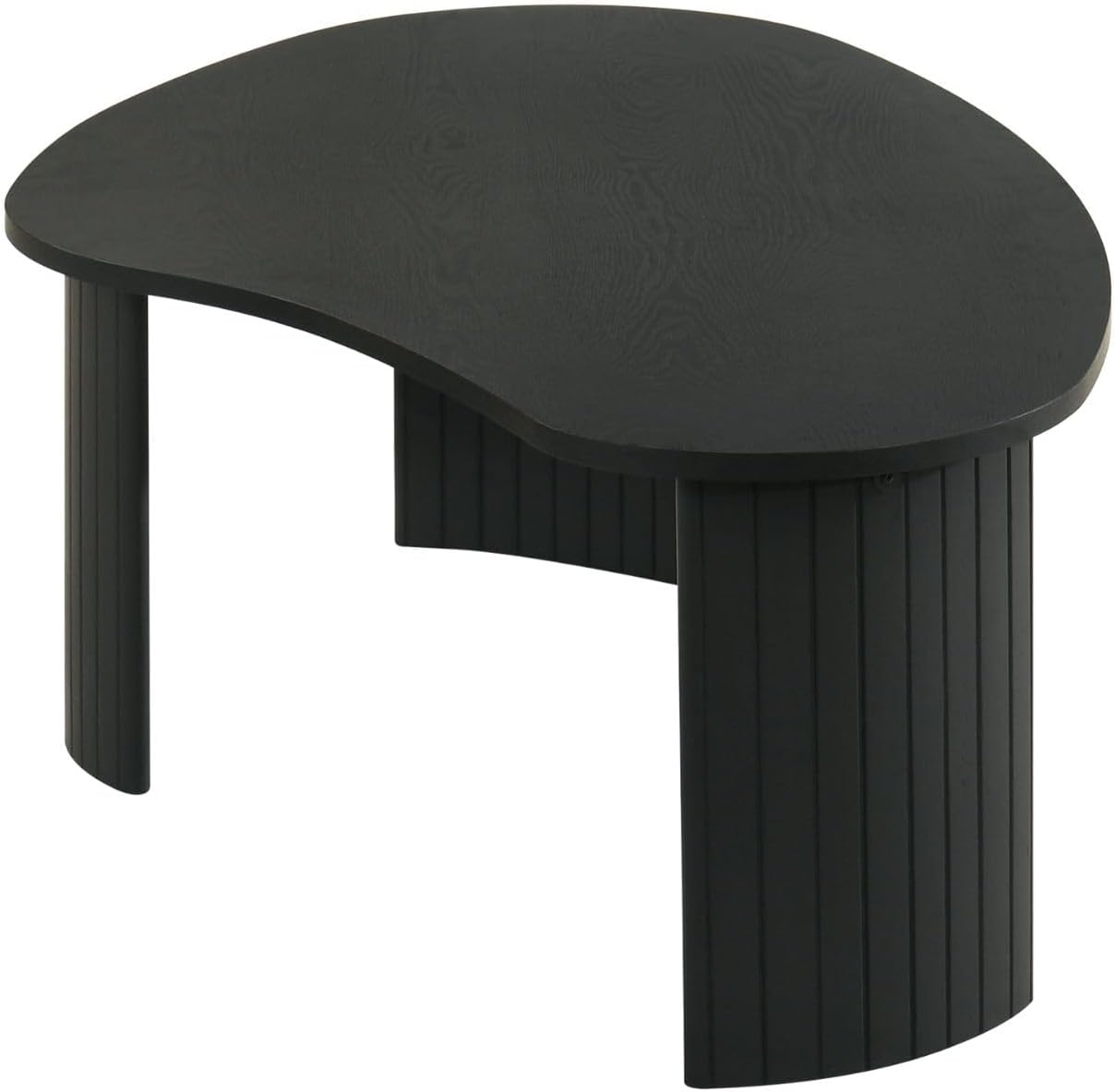 Hyfirm Modern Black Wood Coffee Table 47.25 Inch for Living Room, Sturdy Center Table with Irregular Mango Top and Fluted Legs for Small Apartment
