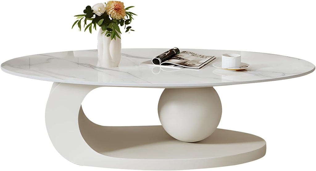LITFAD Modern Stone Coffee Table with Abstract Metal Base Living Room Table Center Table for Home Furniture Cafe - White 47' L x 24' W x 16.5' H