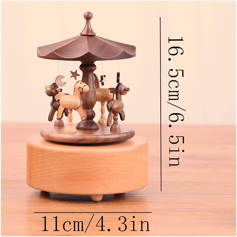 Music Box Wooden Musical Box Merry-go-Round Music Boxs Creative Suitable for Couples Children Friends Holiday (Color : Brown)