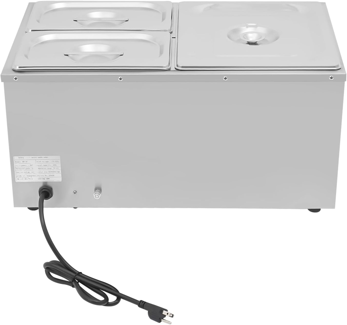 3-Pan Commercial Steam Table, Electric Bain Marie Food Warmer 600W Stainless Steel Countertop Buffet Food Warmer Container 21.6Qt with Lid and Tap for Catering, Restaurant, Buffets