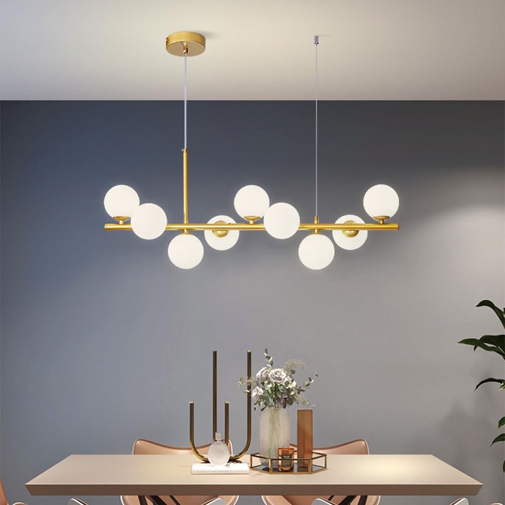 Modern Pendant Ceiling Lights 9 Lights Chandeliers Gold Semi Fixture Close to with White Globe Glass s for Living Room Dining Room Kitchen Lighting