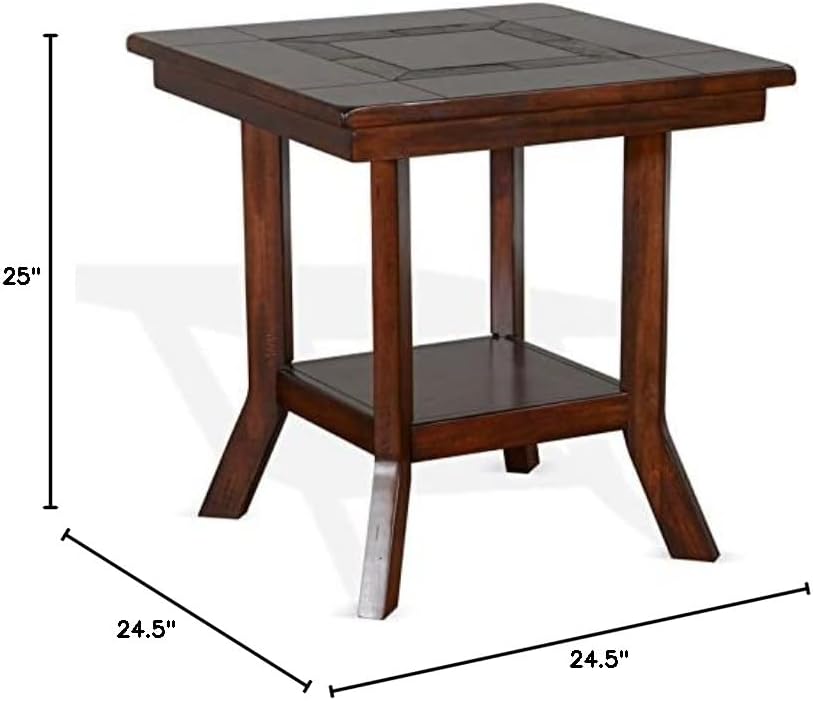Pemberly Row Traditional Wood End Table, 25' Tall, Dark Chocolate Finish, Slate Inlay Top, Distressed Mahogany Solids and Veneers, 1 Shelf, Simple Assembly, Accent Table for Living Room or Bedroom Use