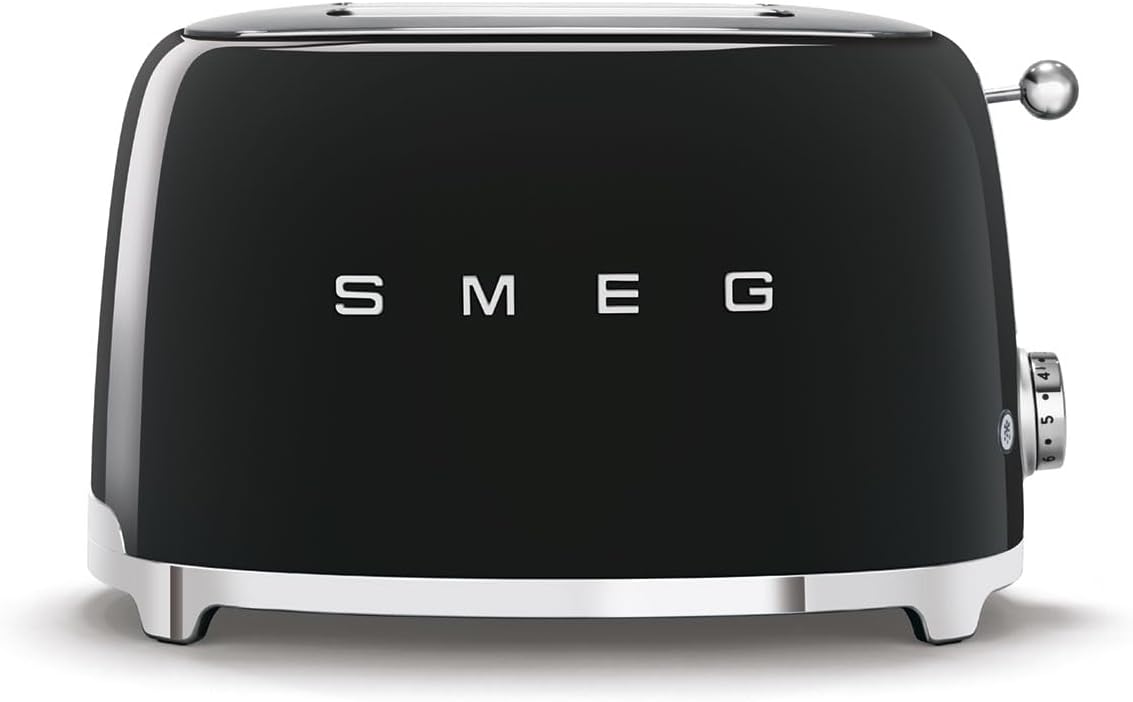 SMEG 2 Slice Toaster with 6 Presets and Defrost Function and Removable Crumb Tray (Black)