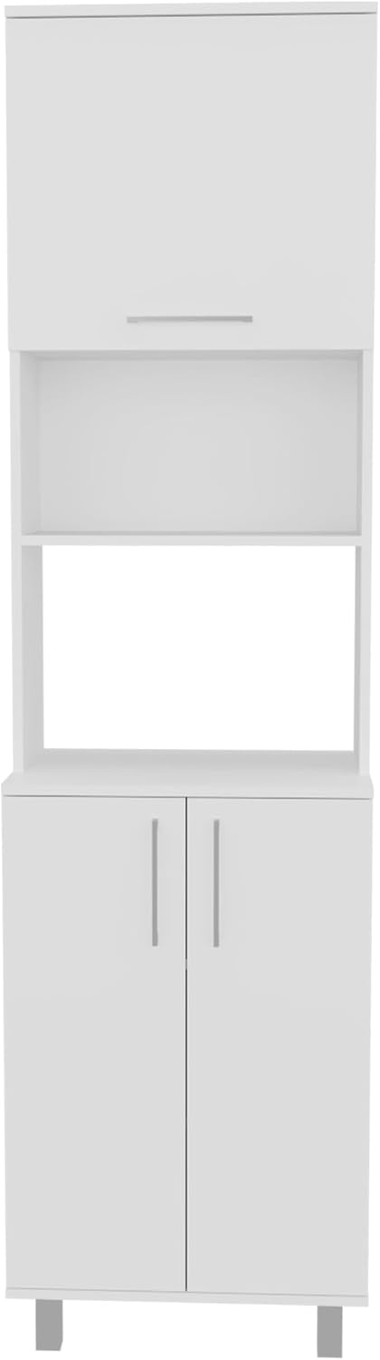Tuhome Bombona Tall Kitchen Pantry Cabinet, 80.3' High Freestanding Pantry Storage with 6 Shelves, Open Appliance Station & Pull-Up Gas Spring Hutch Door, White