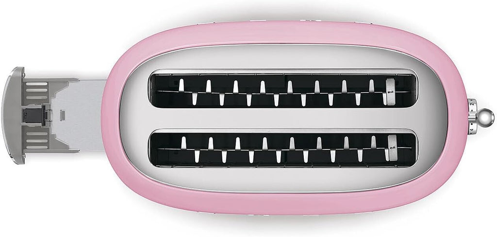 SMEG 4 Slice Toaster TSF02, Long Slot Toaster with Wide Slots for Bagels & Artisan Bread, Retro Stainless Steel, 6 Browning Levels, Defrost Reheat Bagel Functions, 1400W - (Pink)