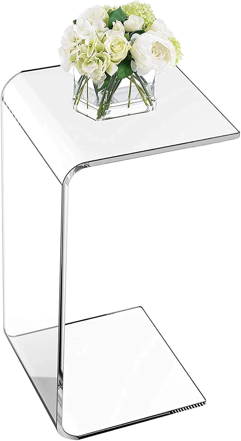 Acrylic C Table for Couch, 25.6 in Multipurpose C Shape Side Table Clear Acrylic Couch Table, Modern End Table Snack Laptop Holder, Slim Accent Sofa Side Table for Living Room Bedroom Patio